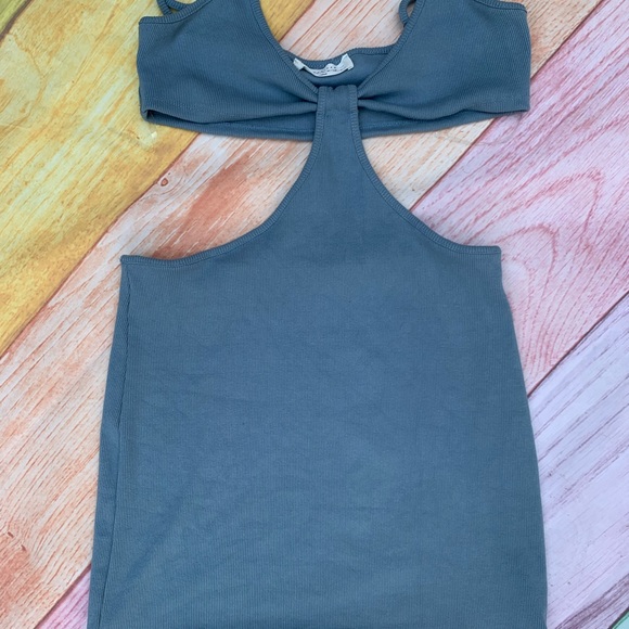 AMERICAN THREADS💙pastel blue ribbed Selena Cut Out Mini Dress - Picture 3 of 11